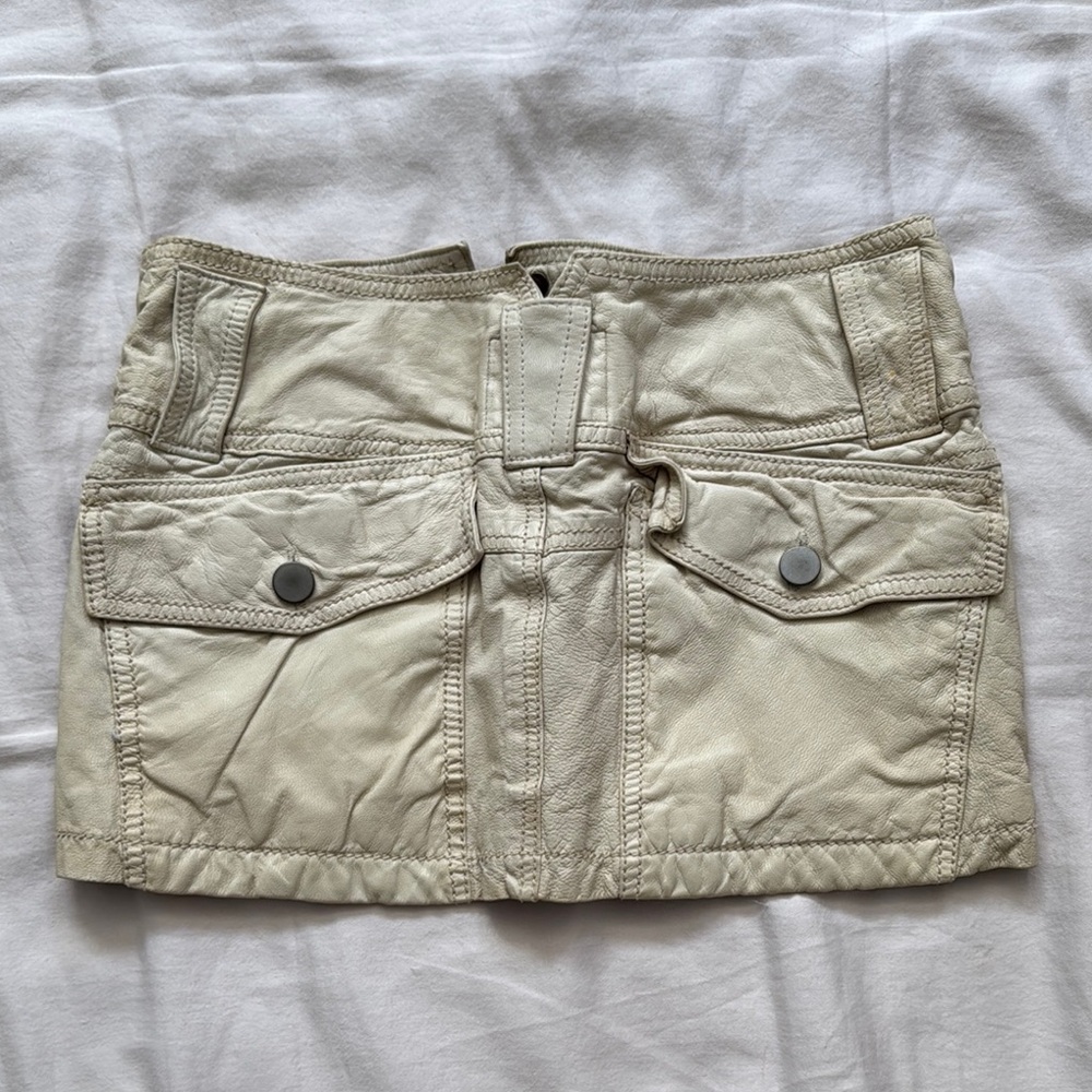 90s Cream Leather Mini Skirt